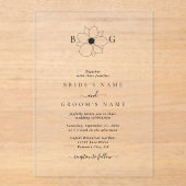 ミニマリストのワイルドフラワーハンドドロー結婚トモノグラム アクリル招待状 (正面)