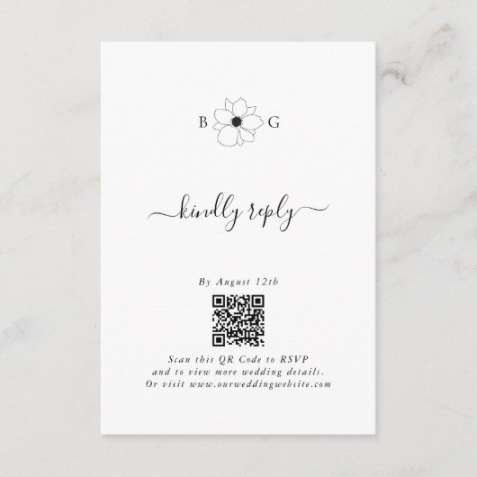 ミニマリストのワイルドフラワーハンドドロー結婚トモノグラム エンクロージャーカード (正面)