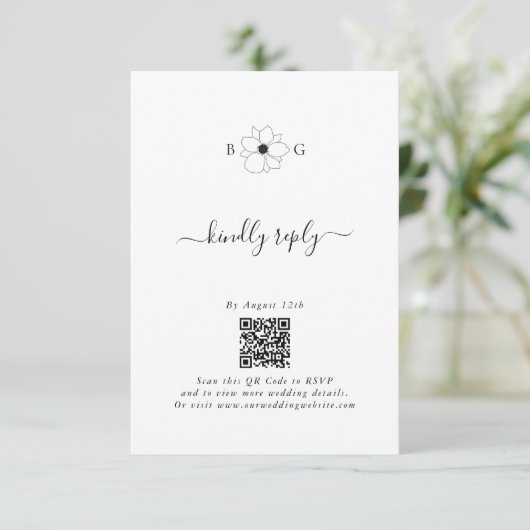 ミニマリストのワイルドフラワーハンドドロー結婚トモノグラム エンクロージャーカード (スタンド正面)