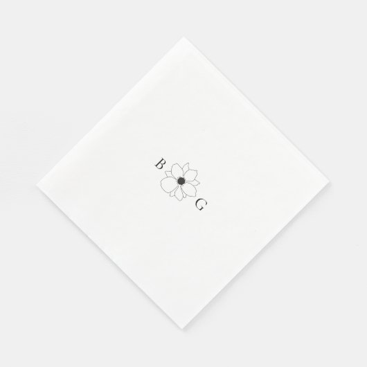 ミニマリストのワイルドフラワーハンドドロー結婚トモノグラム スタンダードランチョンナプキン (角)