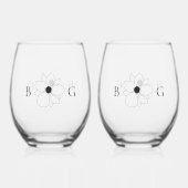 ミニマリストのワイルドフラワーハンドドロー結婚トモノグラム ステムなしワイングラス (正面)