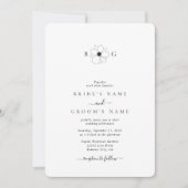 ミニマリストのワイルドフラワーハンドドロー結婚トモノグラム 招待状 (正面)