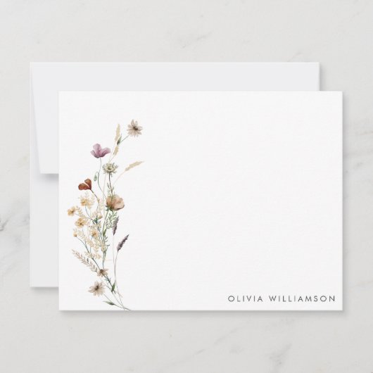 ミニマリストのワイルドフラワーパーソナライズされたの名前の文房具 ノートカード (正面)