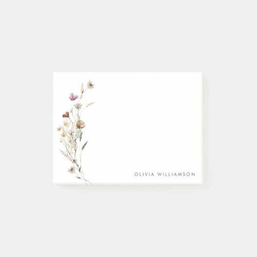 ミニマリストのワイルドフラワーパーソナライズされたの名前の文房具 ポストイット (正面)