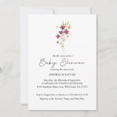 ミニマリストのワイルドフラワーパープルベビーシャワー 招待状 (正面)