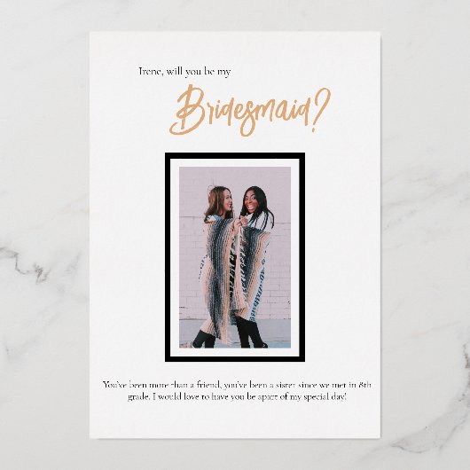 ミニマリストの上品なシンプルの花嫁 箔招待状 (正面)