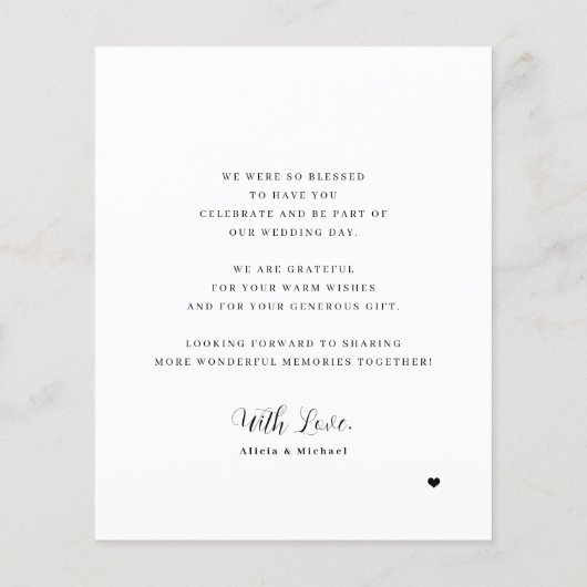 ミニマリストの予算で写真を撮ったウェディングの感謝カード チラシ (裏面)