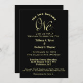 ミニマリストの二人は一つのブラック&金ゴールド結婚になる 招待状 (正面/裏面)