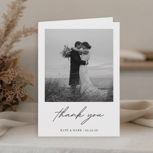 ミニマリストの二枚の写真の折りたたみ式結婚式サンクスカード サンキューカード