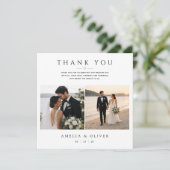 ミニマリストの二枚の写真の結婚式カスタムスクエアデザイン サンキューカード (スタンド正面)