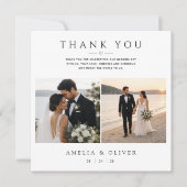 ミニマリストの二枚の写真の結婚式カスタムスクエアデザイン サンキューカード (正面)