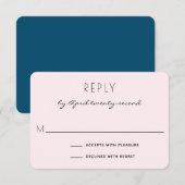 ミニマリストの優しいピンクとネイビーのエレガントな結婚式 出欠カード (正面/裏面)