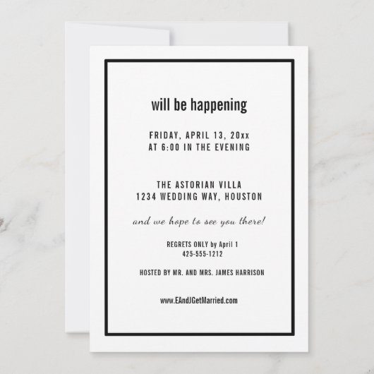 ミニマリストの写真リハーサルディナーが起きている 招待状 (裏面)