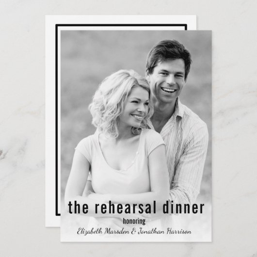 ミニマリストの写真リハーサルディナーが起きている 招待状 (正面/裏面)