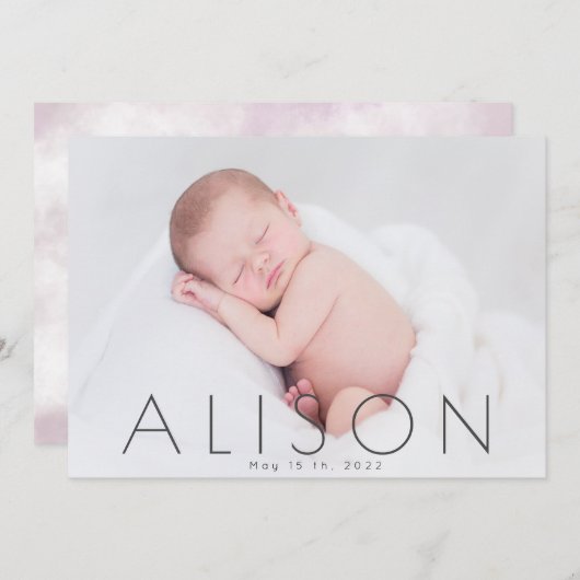 ミニマリストの写真赤面誕生の発表 招待状 (正面/裏面)