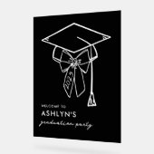 ミニマリストの卒業キャップと弓の歓迎 アクリルサイン (傾斜)