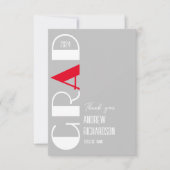 ミニマリストの卒業グレー赤と白アクセント サンキューカード (正面)