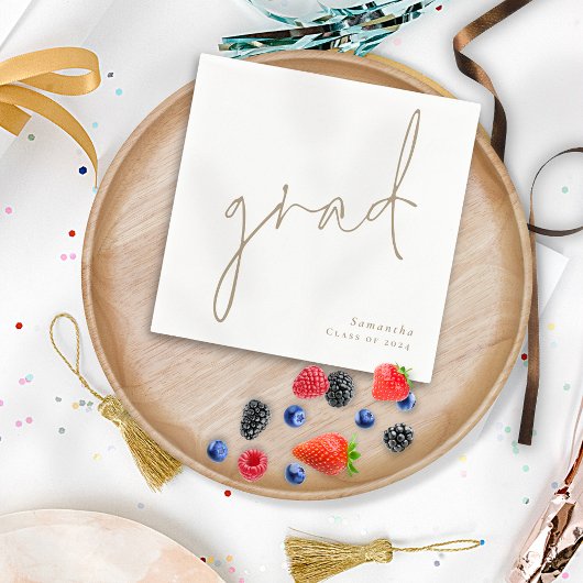 ミニマリストの卒業金ゴールドスクリプト名の年間卒業 スタンダードカクテルナプキン