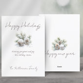 ミニマリストの台本、水彩画の雪の松ぼっくり シーズンカード