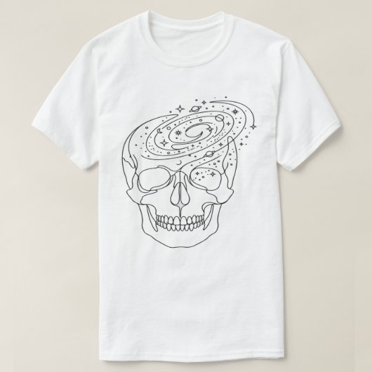 ミニマリストの天体ドクロ銀河ラインアートグラフィック Tシャツ (デザイン正面)