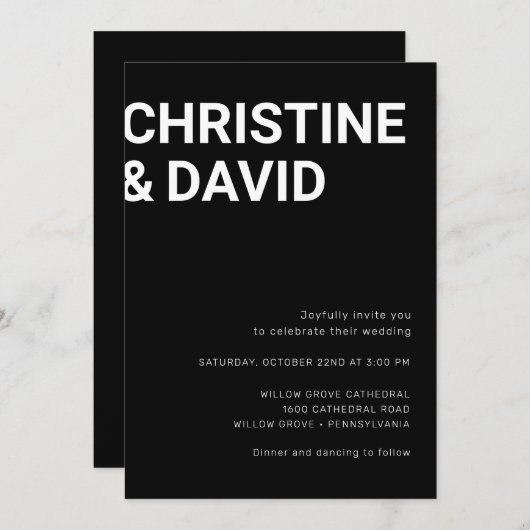 ミニマリストの太い文字の黒と白の招待状 招待状 (正面/裏面)