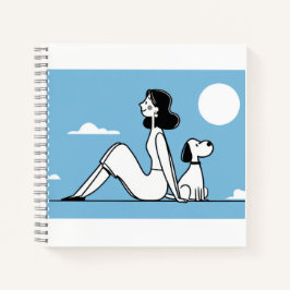 ミニマリストの女性と犬のイラスト ノートブック
