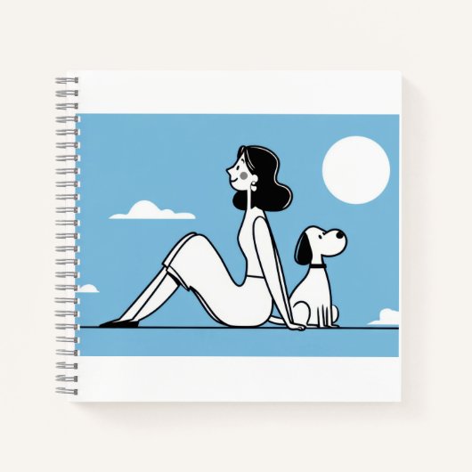 ミニマリストの女性と犬のイラスト ノートブック (正面)