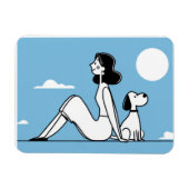 ミニマリストの女性と犬のイラスト マグネット (横)