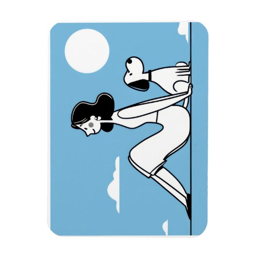 ミニマリストの女性と犬のイラスト マグネット (縦)