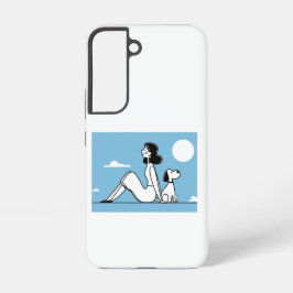 ミニマリストの女性と犬のイラスト SAMSUNG GALAXY S22ケース