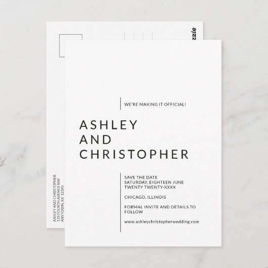 ミニマリストの孤立した名前の磁気日付を保存 ポストカード (正面/裏面)