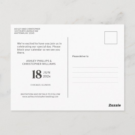 ミニマリストの孤立した名前の磁気日付を保存 ポストカード (裏面)