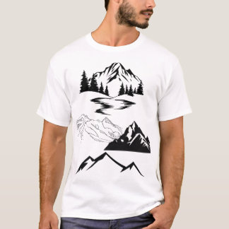 ミニマリストの山と松の木 - 自然の冒険 Tシャツ