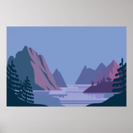 ミニマリストの山と湖の風景 ポスター