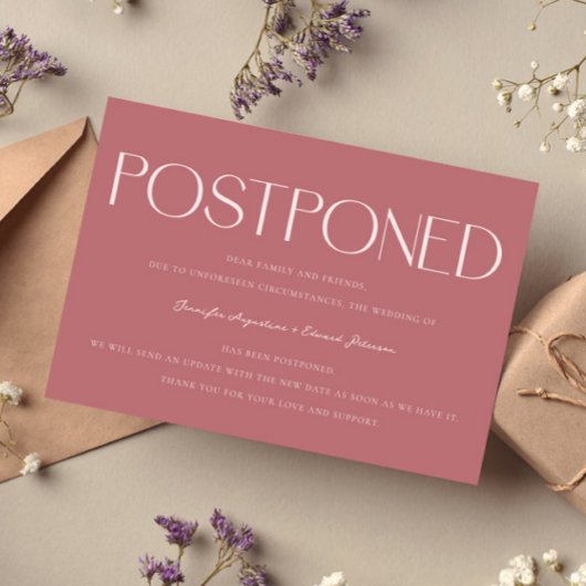 ミニマリストの延期された結婚式の更新 ピンク 招待状