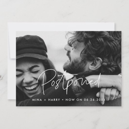 ミニマリストの延期された結婚式の最新情報写真 案内状 (正面)
