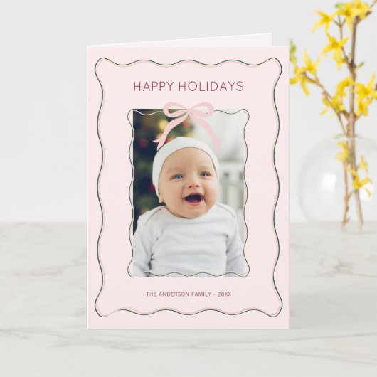 ミニマリストの弓の写真 ホリデー 折りたたみ グリーティング カード (黄色い花)