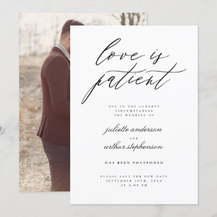 ミニマリストの愛は忍耐強い ウェディング延期のお知らせ 招待状