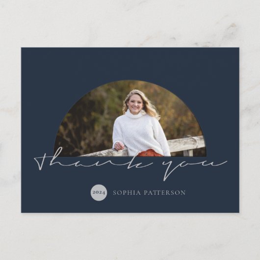 ミニマリストの感謝の写真 ネイビー グレー ポストカード (正面)