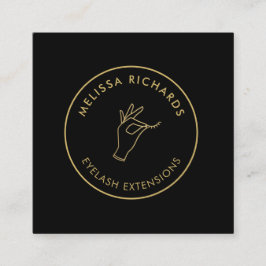 ミニマリストの手とラッシュサークルロゴ黒/金ゴールド スクエア名刺