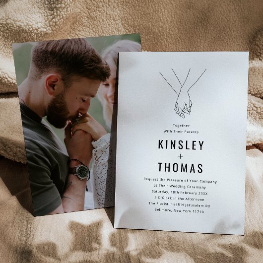 ミニマリストの手をつなぐウェディング 招待状