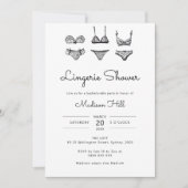 ミニマリストの手描きランジェリーシャワー 招待状 (正面)