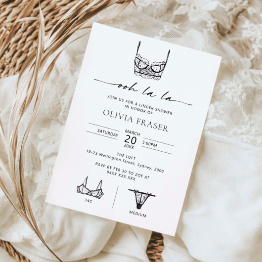 ミニマリストの手描きランジェリーシャワー 招待状