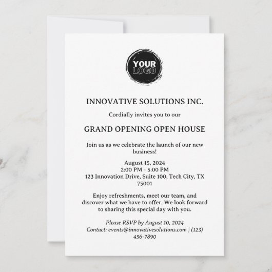 ミニマリストの新しいビジネスオープンハウス 招待状 (正面)