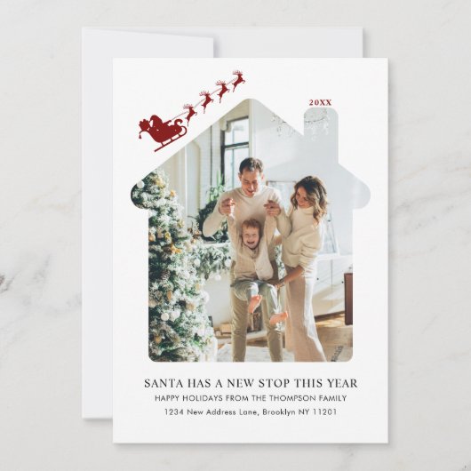 ミニマリストの新しいホームフォトレッドサンタスリー移動 シーズンカード (正面)