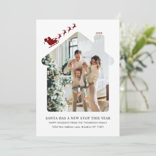 ミニマリストの新しいホームフォトレッドサンタスリー移動 シーズンカード (スタンド正面)