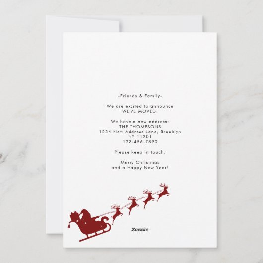 ミニマリストの新しいホームフォトレッドサンタスリー移動 シーズンカード (裏面)