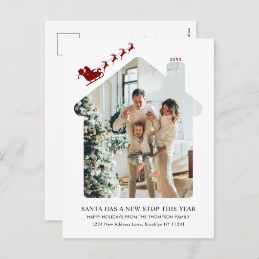 ミニマリストの新しいホームフォトレッドサンタスリー移動 シーズンポストカード (正面/裏面)