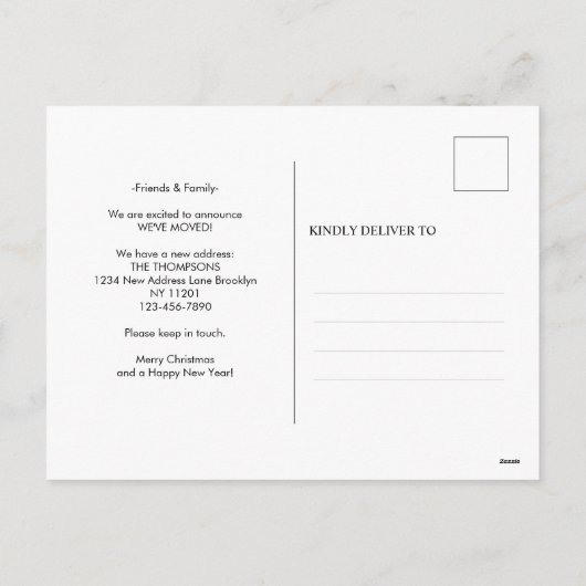 ミニマリストの新しいホームフォトレッドサンタスリー移動 シーズンポストカード (裏面)