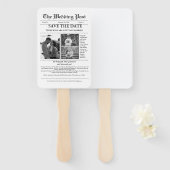 ミニマリストの新聞結婚式の日付を保存 ハンドファン (正面&裏面)